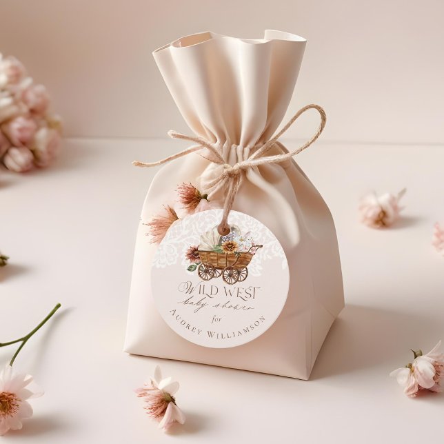 Babykläder för Western Blommigt i Vilda western La Gåvor Etiketter (Wild West Country Western Floral Wagon Baby Shower Favor Tags)