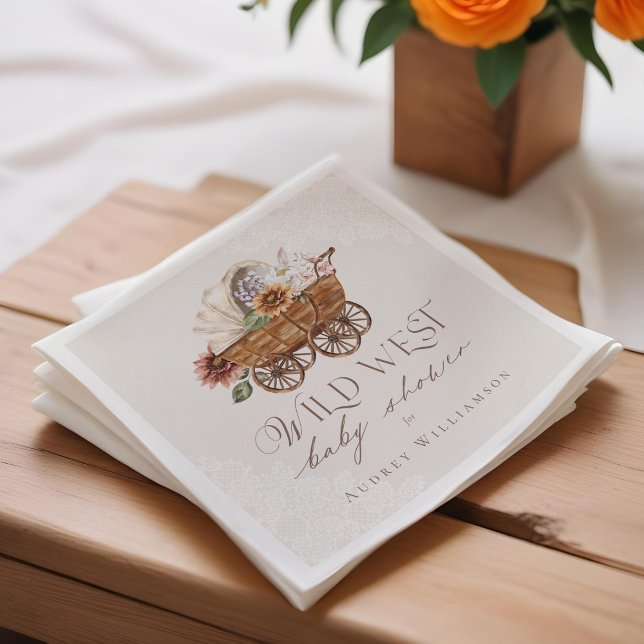 Babykläder för Western Blommigt i Vilda western La Pappersservett (Wild West Country Western Floral Wagon Baby Shower Napkins)
