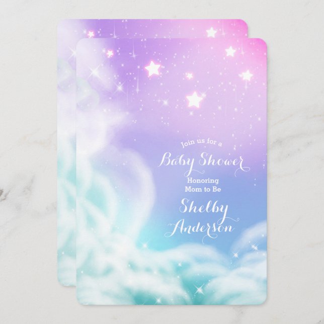 Babykläder för Whimsical Lila Rosa Gnistra  Shower Inbjudningar (Fram/baksida)