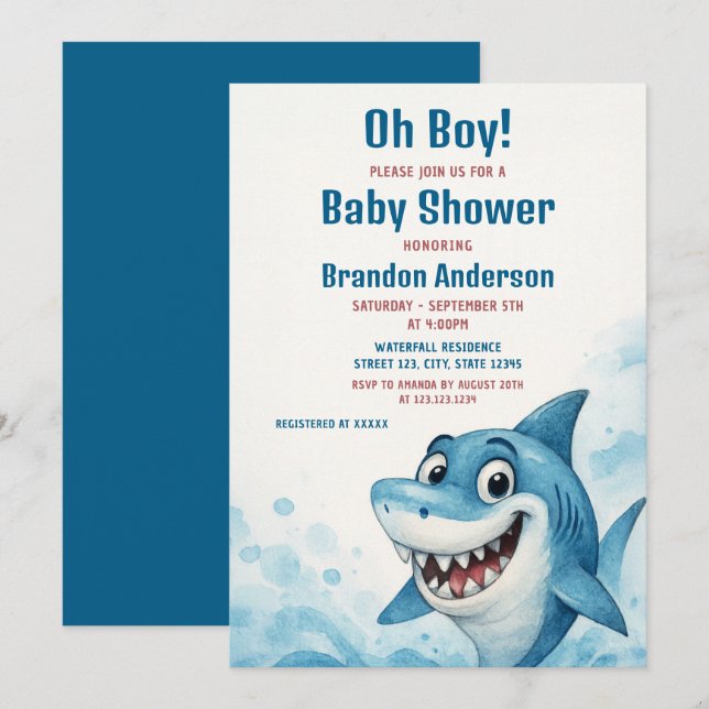 Babykläder från Blue Shark Boy Théme Inbjudningar (Fram/baksida)