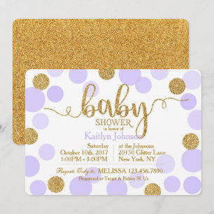 Babykläder i guld Glitter Lavender-utspridda punkt Inbjudningar