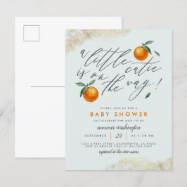 Babykläder i Modern Blue A Little Cutie Orange Sho Inbjudan Vykort
