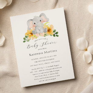 Babykläder i modern Elephant Blommigt Script Showe Inbjudningar