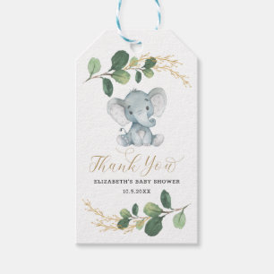 Babykläder i Modern Elephant Greenery Guld Lämnar Presentetikett