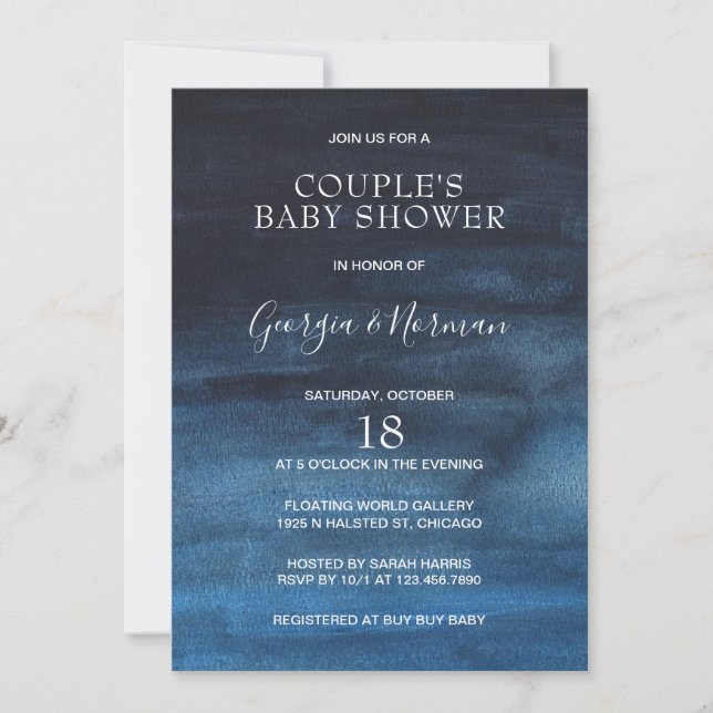 Babykläder i Modern Navy Blue Boy Par Inbjudningar (Framsida)