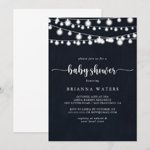 Babykläder i Rustic String Ljus Calligraphy Inbjudningar