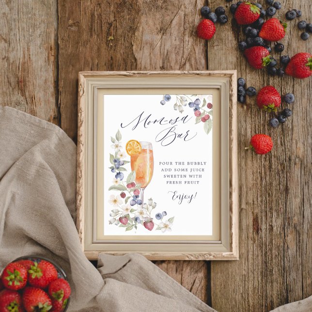 Babykläder Mamma-osa Pub Vild Berries & Flowers Poster (Baby Shower Mom-osa Bar Wild Berries & Flowers Poster)
