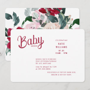 Babykläder med fetstil och Rosa Blommigt  Inbjudningar
