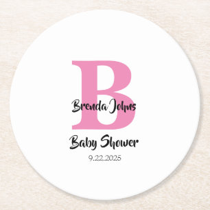 Babykläder Monogram Rosa White Cute Simple Underlägg Papper Rund