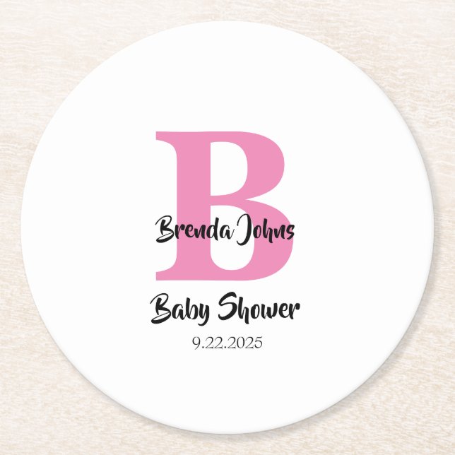 Babykläder Monogram Rosa White Cute Simple Underlägg Papper Rund (Framsidan)