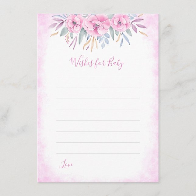 Babykläder Önskemål Baby Rosa Flowers Watercolor Rådkort (Framsida)