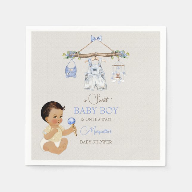 Babykläder Pojke Baby Shower Elfenben Blå Pappersservett (Framsidan)