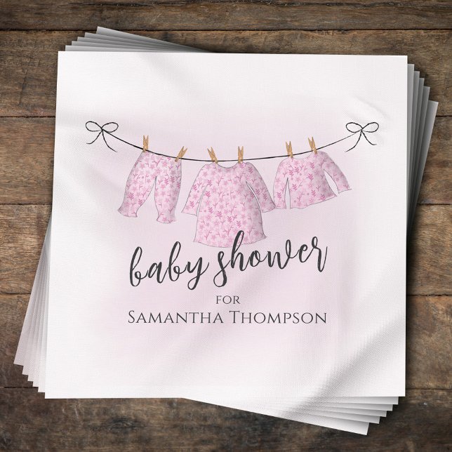 Babykläder - Rosan Watercolor - Flickor Pappersservett (Pink Baby Shower custom napkin. )