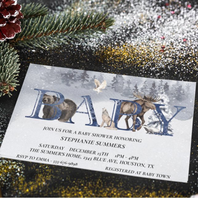 Babykläder Skogsträ Bear Winter Watercolor Inbjudningar (Skapare uppladdad)