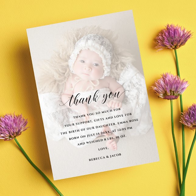 Babykläder, Tack 2, sida vid sida, fotofaux vellum (Baby Shower Thank You Card)