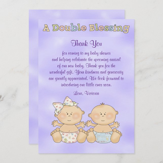 Babykläder Twillingar Pojke flicka Inbjudningar (Fram/baksida)