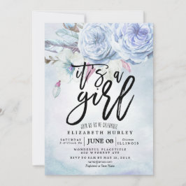 Babykläder, vattenfärg, Bohemiska blommor och fjäd Inbjudningar