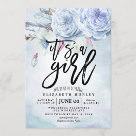 Babykläder, vattenfärg, Bohemiska blommor och fjäd Inbjudningar