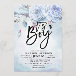 Babykläder, vattenfärg, Bohemiska blommor och fjäd Inbjudningar