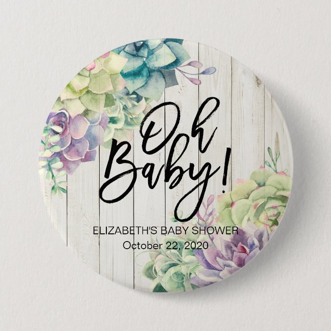 Babykläder Vattenskärg Succulants White Wood Knapp (Framsida)