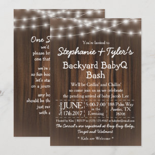 BabykläderQ Backyard Bash Ljus Wood Rustic Baby Sh Inbjudningar