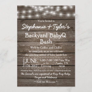 BabykläderQ Bash Ljus Wood Rustic Baby Shower Inbjudningar