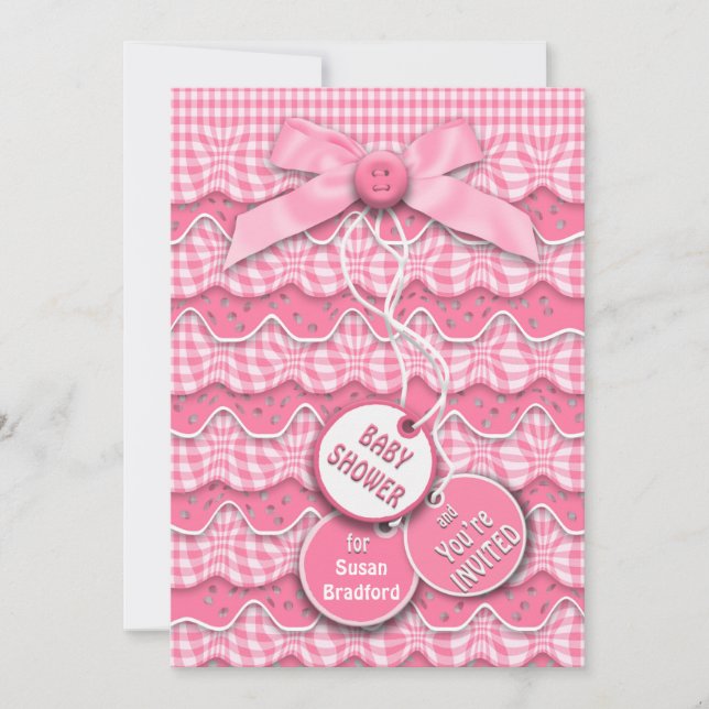 Babyknölar och Bows Lagrar Rosa Ruffles Inbjudningar (Framsida)
