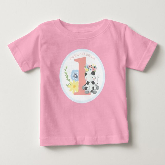 Babyko Florala Nummer Ett 1-års Födelsedagsfest T Shirt (Framsida)
