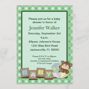 Babykvarterbaby shower - grönt inbjudningar