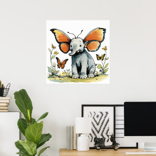 Babylefant med monarkfjärilsvingeöron poster