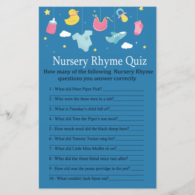 Babyleksaker Nursery Rhyme Quiz baby shower-spel (Framsida)