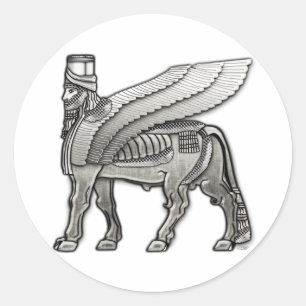 Babylonic Winged Bull Lamassu Runt Klistermärke
