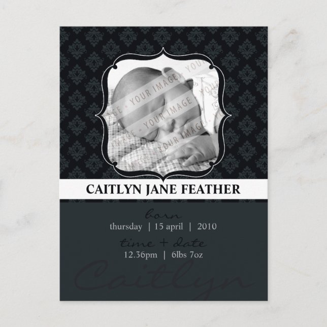 BABYMEDDELANDE ::  elegant inramad 8 Meddelande Vykort (Framsida)