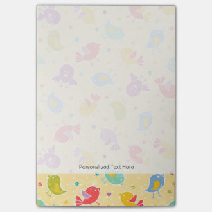 Babymönster med gulliga fåglar post-it block