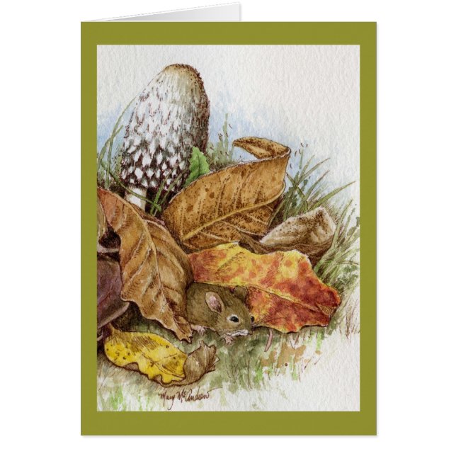 Babymus i löven hälsningskort (Framsidan)