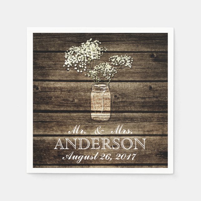 Babyns andedräkt Burk | Barn Wood Bröllop Napkin Pappersservett (Framsidan)