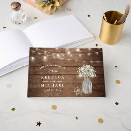 Babyns andedräkt Burk Rustic Wood Ljus Bröllop Gästböcker