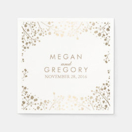 Babyns andedräkt Guld Blommigt Vita Bröllop Pappersservett