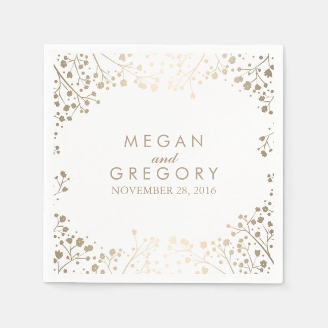 Babyns andedräkt Guld Blommigt Vita Bröllop Pappersservett (Framsidan)