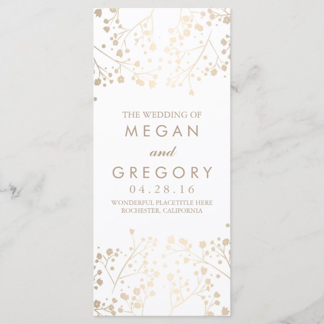 Babyns andedräkt Guld och vita Bröllopsprogram Program (Framsida)