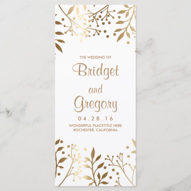 Babyns andedräkt Vita och Guld Bröllopsprogram Program (Framsida)