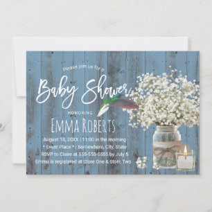 Babyns andning och hummingbird Dusty Blue Shower Inbjudningar