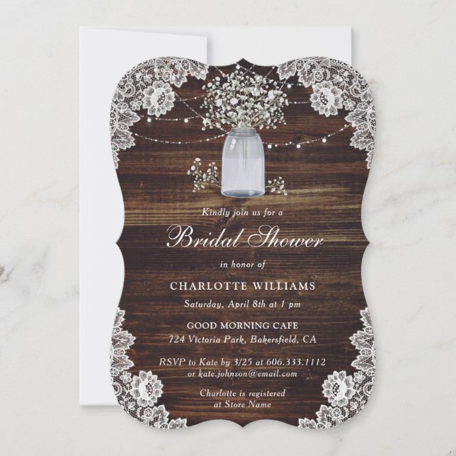 Babyns andning Rustic Wood Mason Burk Möhippa Inbjudningar (Framsida)