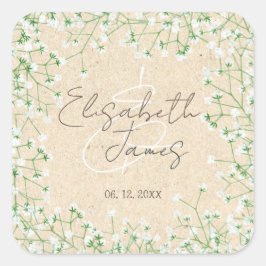 Babyns andningsblommor Elegant Rustic Boho Bröllop Fyrkantigt Klistermärke