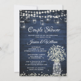 Babyns andningsbråck Burk Blue Rustic Couple Showe Inbjudningar