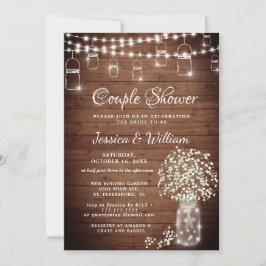 Babyns andningsbråck Burk Rustic Couple Shower Inbjudningar