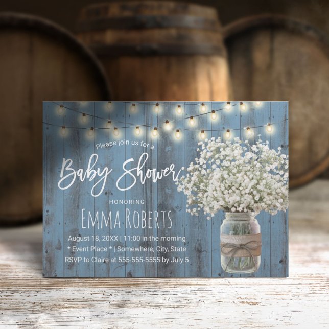 Babyns andningsdoft Burk Rustic Dusty Blue Baby Sh Inbjudningar (Skapare uppladdad)