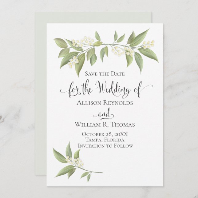 Babyns andningsgröna botaniska Blommigt Spara Datumet (Fram/baksida)