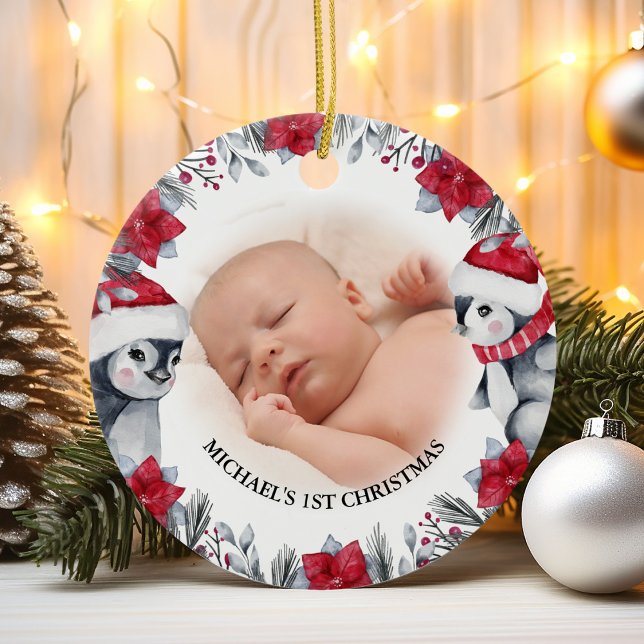 Babyns första jul pingvin foto julgransprydnad keramik (Skapare uppladdad)