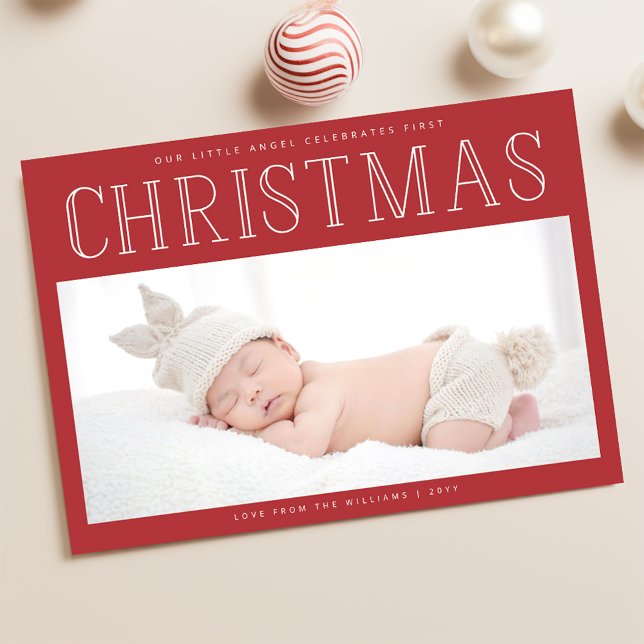 Babyns första julfoto födelseannonsering julkort (Skapare uppladdad)